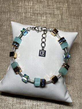 Cœur de Lion GeoCUBE Style Beaded Bracelet – Blue Green Crystal Cube Beads
